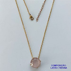 GARGANTILHA NO BRUTO PRONTA PARA O BANHO CORRENTE CADEADO DE 45CM BASE ALTA FUSÃO PEDRA RESINA REDONDA ROSA 12MM  - PESO TOTAL 2,8GR  - BRU13965