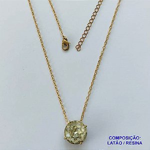 GARGANTILHA NO BRUTO PRONTA PARA O BANHO CORRENTE CADEADO DE 45CM BASE ALTA FUSÃO PEDRA RESINA REDONDA AMARELA 12MM  - PESO TOTAL 2,8GR  - BRU13966
