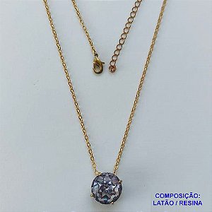 GARGANTILHA NO BRUTO PRONTA PARA O BANHO CORRENTE CADEADO DE 45CM BASE ALTA FUSÃO PEDRA RESINA REDONDA LILÁS 12MM  - PESO TOTAL 2,8GR  - BRU13967