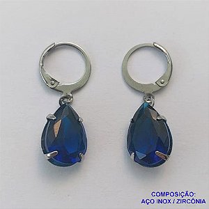 BRINCO EM AÇO INOXIDÁVEL - BRINCOS ARGOLAS DE PRESSÃO COM PINGENTES EM ZIRCÔNIAS AZUIS 10X14MM - COMPOSIÇÃO: AÇO INOXIDÁVEL - AÇO1706
