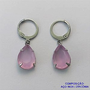 BRINCO EM AÇO INOXIDÁVEL - BRINCOS ARGOLAS DE PRESSÃO COM PINGENTES EM ZIRCÔNIAS ROSA 10X14MM - COMPOSIÇÃO: AÇO INOXIDÁVEL - AÇO1707