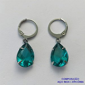 BRINCO EM AÇO INOXIDÁVEL - BRINCOS ARGOLAS DE PRESSÃO COM PINGENTES EM ZIRCÔNIAS AZUIS 10X14MM - COMPOSIÇÃO: AÇO INOXIDÁVEL - AÇO1712