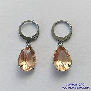BRINCO EM AÇO INOXIDÁVEL - BRINCOS ARGOLAS DE PRESSÃO COM PINGENTES EM ZIRCÔNIAS SALMÃO 10X14MM - COMPOSIÇÃO: AÇO INOXIDÁVEL - AÇO1713
