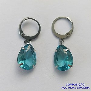 BRINCO EM AÇO INOXIDÁVEL - BRINCOS ARGOLAS DE PRESSÃO COM PINGENTES EM ZIRCÔNIAS AZUIS 10X14MM - COMPOSIÇÃO: AÇO INOXIDÁVEL - AÇO1714