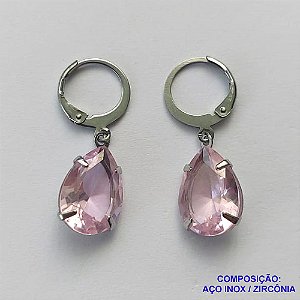 BRINCO EM AÇO INOXIDÁVEL - BRINCOS ARGOLAS DE PRESSÃO COM PINGENTES EM ZIRCÔNIAS ROSAS 10X14MM - COMPOSIÇÃO: AÇO INOXIDÁVEL - AÇO1715