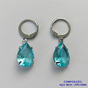 BRINCO EM AÇO INOXIDÁVEL - BRINCOS ARGOLAS DE PRESSÃO COM PINGENTES EM ZIRCÔNIAS AZUIS CLARAS 10X14MM - COMPOSIÇÃO: AÇO INOXIDÁVEL - AÇO1717