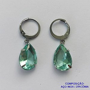 BRINCO EM AÇO INOXIDÁVEL - BRINCOS ARGOLAS DE PRESSÃO COM PINGENTES EM ZIRCÔNIAS VERDES CLARAS 10X14MM - COMPOSIÇÃO: AÇO INOXIDÁVEL - AÇO1718