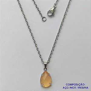 GARGANTILHA EM AÇO INOXIDÁVEL - (AÇO03) CORRENTE 50CM COM FECHO LAGOSTA E PINGENTE EM RESINA SALMÃO 10X14MM - COMPOSIÇÃO: AÇO INOXIDÁVEL - AÇO1720