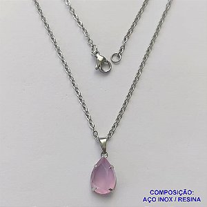 GARGANTILHA EM AÇO INOXIDÁVEL - (AÇO03) CORRENTE 50CM COM FECHO LAGOSTA E PINGENTE EM RESINA ROSA 10X14MM - COMPOSIÇÃO: AÇO INOXIDÁVEL - AÇO1721