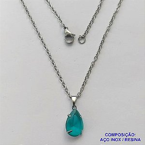 GARGANTILHA EM AÇO INOXIDÁVEL - (AÇO03) CORRENTE 50CM COM FECHO LAGOSTA E PINGENTE EM RESINA AZUL 10X14MM - COMPOSIÇÃO: AÇO INOXIDÁVEL - AÇO1722