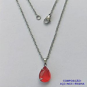 GARGANTILHA EM AÇO INOXIDÁVEL - (AÇO03) CORRENTE 50CM COM FECHO LAGOSTA E PINGENTE EM RESINA VERMELHA 10X14MM - COMPOSIÇÃO: AÇO INOXIDÁVEL - AÇO1723