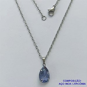 GARGANTILHA EM AÇO INOXIDÁVEL - (AÇO03) CORRENTE 50CM COM FECHO LAGOSTA E PINGENTE EM ZIRCÔNIA FUSION LILÁS 10X14MM - COMPOSIÇÃO: AÇO INOXIDÁVEL - AÇO1726