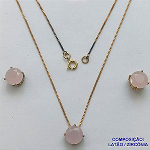 CONJUNTO NO BRUTO PRONTO PARA O BANHO - (CX.46)  CORRENTE VENEZIANA DE 45CM - PINGENTE BRINCO COM BASE (ALTA FUSÃO) ZIRCÔNIA FOSCA ROSA 10X10MM - PESO TOTAL 5.8GR - BRU13977