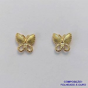 BRINCO FOLHEADO A OURO(BRJ3213) - BANHADO COM 5 MILÉSIMOS + VERNIZ DIAMOND -  BRINCO DE PINO BORBOLETA 11MM - OURO237