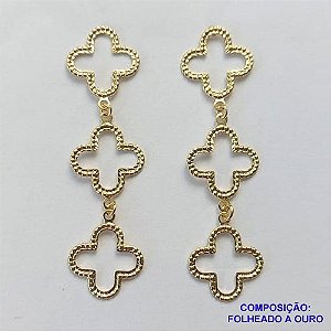 BRINCO FOLHEADO A OURO (BR2217D)- BANHADO COM 5 MILÉSIMOS + VERNIZ DIAMOND -  BRINCO DE PINO VAN CLEEF VAZADO 50MM - OURO243