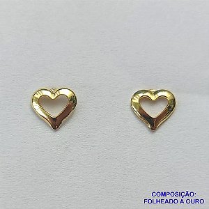 BRINCO FOLHEADO A OURO (BRD7024)- BANHADO COM 5 MILÉSIMOS + VERNIZ DIAMOND -  BRINCO DE PINO CORAÇÃO VAZADO 5MM - OURO248
