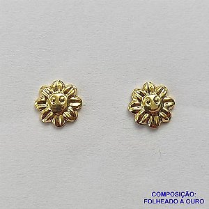 BRINCO FOLHEADO A OURO (BRD7005)- BANHADO COM 5 MILÉSIMOS + VERNIZ DIAMOND -  BRINCO DE PINO FLORZINHA 6MM - OURO249