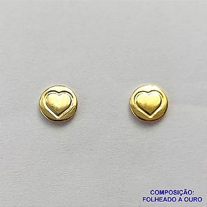 BRINCO FOLHEADO A OURO (BRZP049ZD)- BANHADO COM 5 MILÉSIMOS + VERNIZ DIAMOND -  BRINCO DE PINO CORAÇÃO  5MM - OURO250