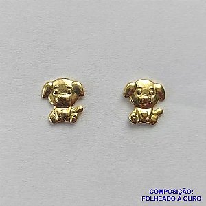 BRINCO FOLHEADO A OURO (BRD7022)- BANHADO COM 5 MILÉSIMOS + VERNIZ DIAMOND -  BRINCO DE PINO CACHORRINHO 7MM - OURO251