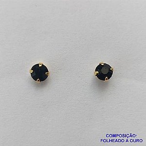 BRINCO FOLHEADO A OURO (BRD5520)- BANHADO COM 5 MILÉSIMOS + VERNIZ DIAMOND -  BRINCO DE PINO STRASS PRETO 3MM - OURO256