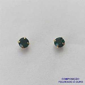 BRINCO FOLHEADO A OURO (BRD5520)- BANHADO COM 5 MILÉSIMOS + VERNIZ DIAMOND -  BRINCO DE PINO STRASS VERDE 3MM - OURO258