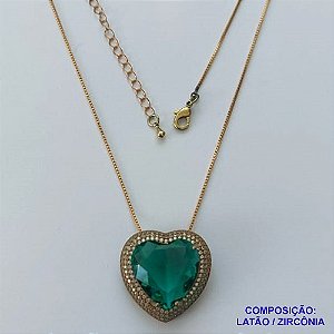 GARGANTILHA NO BRUTO PRONTA PARA O BANHO(CX101) CORRENTE VENEZIANA DE 45CM  PEDRA DE ZIRCÔNIA VERDE  FORMATO CORAÇÃO E MICRO ZIRCÔNIAS 24MM  - PESO TOTAL 9,5GR  - BRU13985