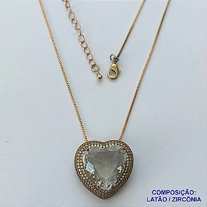 GARGANTILHA NO BRUTO PRONTA PARA O BANHO CORRENTE(CX101) VENEZIANA DE 45CM  PEDRA DE ZIRCÔNIA CRISTAL FORMATO CORAÇÃO E MICRO ZIRCÔNIAS 24MM  - PESO TOTAL 9,5GR  - BRU13987