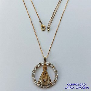GARGANTILHA NO BRUTO PRONTA PARA O BANHO(CX103) -  CORRENTE VENEZIANA DE 45CM PINGENTE NOSSA SENHORA APARECIDA COM ZIRCÔNIAS 29MM  - PESO TOTAL 7,3GR  - BRU13992