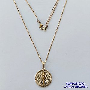 GARGANTILHA NO BRUTO PRONTA PARA O BANHO(CX101) CORRENTE VENEZIANA DE 45CM PINGENTE NOSSA SENHORA APARECIDA COM MICRO ZIRCÔNIAS 18MM  - PESO TOTAL 5,2GR  - BRU13993