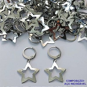 BRINCO EM AÇO INOXIDÁVEL(E0880) (CX102) - BRINCOS ARGOLAS DE PRESSÃO COM PINGENTE ESTRELA VAZADA 17MM - COMPOSIÇÃO: AÇO INOXIDÁVEL - AÇO1743