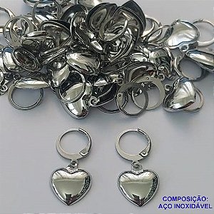 BRINCO EM AÇO INOXIDÁVEL(E1305) (CX102) - BRINCOS ARGOLAS DE PRESSÃO COM PINGENTE CORAÇÃO 12MM - COMPOSIÇÃO: AÇO INOXIDÁVEL - AÇO1745