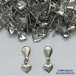 BRINCO EM AÇO INOXIDÁVEL (CX102)- BRINCOS DE PINO COM PINGENTE CORAÇÃO LISO 6MM - COMPOSIÇÃO: AÇO INOXIDÁVEL - AÇO1754