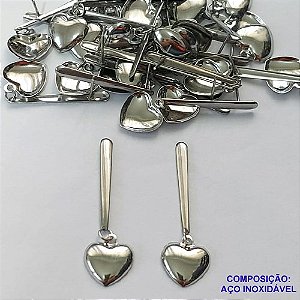 BRINCO EM AÇO INOXIDÁVEL (CX102)(E1305)- BRINCOS DE PINO COM PINGENTE CORAÇÃO 12MM - COMPOSIÇÃO: AÇO INOXIDÁVEL - AÇO1756