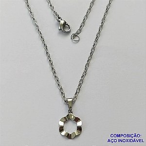 GARGANTILHA EM AÇO INOXIDÁVEL(CX102)(E1355) - GARGANTILHA COM CORRENTE 50CM (AÇO03) E FECHO LAGOSTA - PINGENTE CÍRCULO MARTELADO 10MM - COMPOSIÇÃO: AÇO INOXIDÁVEL - AÇO1760