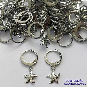 BRINCO EM AÇO INOXIDÁVEL (CX102) BRINCO ARGOLA DE PRESSÃO PINGENTE ESTRELA DO MAR 8MM - COMPOSIÇÃO: AÇO INOXIDÁVEL - (AÇO1761)