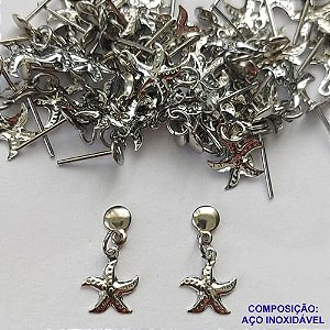 BRINCO EM AÇO INOXIDÁVEL (CX102) BRINCO DE PINO COM PINGENTE DE ESTRELA DO MAR 8MM - COMPOSIÇÃO: AÇO INOXIDÁVEL - AÇO1769