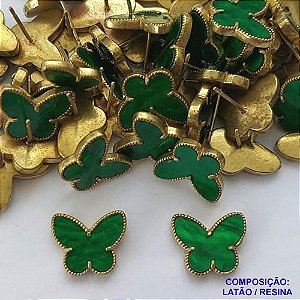 BRINCO NO BRUTO PRONTO PARA O BANHO(CX103) - BRINCO DE PINO TIPO VAN CLEEF BORBOLETA VERDE 12MM - PESO: 2,6GR - COMPOSIÇÃO LATÃO E RESINA - BRU14009