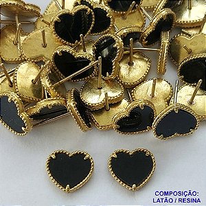 BRINCO NO BRUTO PRONTO PARA O BANHO(CX103) - BRINCO DE PINO TIPO VAN CLEEFF CORAÇÃO PRETO 10MM - PESO: 1,0GR - COMPOSIÇÃO LATÃO E RESINA - BRU14012