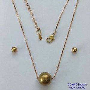 CONJUNTO NO BRUTO PRONTO PARA O BANHO  -  (CX103) GARGANTILHA  COM CORRENTE VENEZIANA DE 45CM PINGENTE BOLA LISA 12MM  - BRINCO DE PINO BOLINHA LISA 4MM - PESO TOTAL: 4,8GR - BRU14023