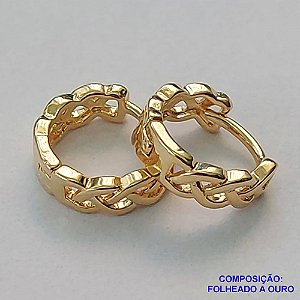 BRINCO FOLHEADO A OURO - BANHADO COM 5 MILÉSIMOS + VERNIZ DIAMOND - (BA795ZD) BRINCO ARGOLA DE PRESSÃO TRANÇADO  3,5X13MM OURO123