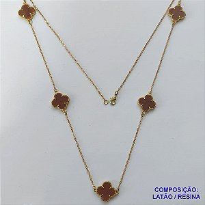 GARGANTILHA NO BRUTO PRONTO PARA O BANHO - CORRENTE 60CM COM PINGENTES TIPO VAN CLEEF MARROM 15MM - PESO TOTAL 6,6GR - COMPOSIÇÃO: LATÃO / RESINA - BRU14029