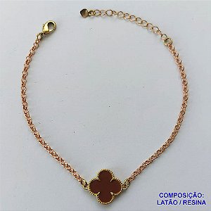 PULSEIRA NO BRUTO PRONTO PARA O BANHO - PULSEIRA COM CORRENTE 17CM + EXTENSOR COM PINGENTE TIPO VAN CLEEF MARROM 15MM - PESO TOTAL 2,8GR - COMPOSIÇÃO: LATÃO / RESINA - BRU14032