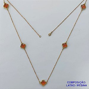 GARGANTILHA NO BRUTO PRONTO PARA O BANHO - CORRENTE 60CM COM PINGENTES TIPO VAN CLEEF VIDRO MARROM 10MM - PESO TOTAL 3,4GR - COMPOSIÇÃO: LATÃO / VIDRO - BRU14033