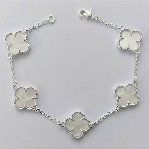 PULSEIRA FOLHEADO A PRATA COM 50 MILÉSIMOS + VERNIZ DIAMOND - PULSEIRA 18CM VAN CLEEF MADRE PÉROLA FECHO LAGOSTA - PRA131
