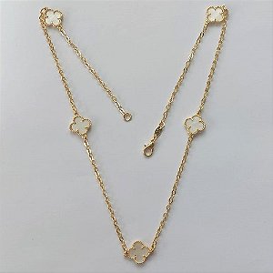 GARGANTILHA FOLHEADO A OURO - BANHADO COM 5 MILÉSIMOS + VERNIZ DIAMOND - GARGANTILHA 45CM VAN CLEEFF MADRE PÉROLA 10MM - OURO276
