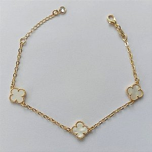 PULSEIRA FOLHEADA A OURO - BANHADO COM 5 MILÉSIMOS + VERNIZ DIAMOND - PULSEIRA 17CM VAN CLEEF MADRE PÉROLA 10MM - OURO278