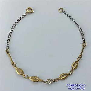 PULSEIRA NO BRUTO PRONTO PARA O BANHO(CX104) - PULSEIRA COM BUZIOS E STRASS CRISTAL 18CM - COMPOSIÇÃO 100% LATÃO - PESO: 2,2GR - BRU14062
