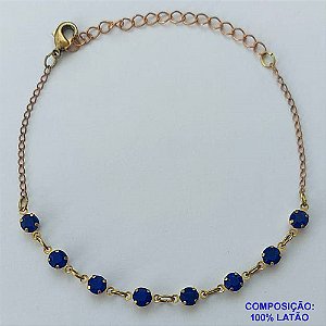PULSEIRA NO BRUTO PRONTO PARA O BANHO(CX110) - PULSEIRA COM STRASS AZUIS 16CM + EXTENSOR - COMPOSIÇÃO 100% LATÃO - PESO: 1,9GR - BRU14063