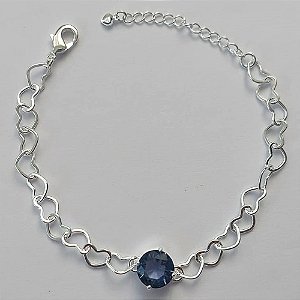 PULSEIRA FOLHEADA A PRATA COM 50 MILÉSIMOS + VERNIZ DIAMOND - CORRENTE CORAÇÃO 17CM + EXTENSOR E FECHO LAGOSTA - PINGENTE EM ZIRCÔNIA LILÁS 9MM - PRA152