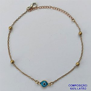 PULSEIRA PRONTA PARA O BANHO(CX105) - PULSEIRA COM BOLINHAS E OLHO GREGO - TAMANHO 18CM - PESO TOTAL 1,9GR - BRU14070